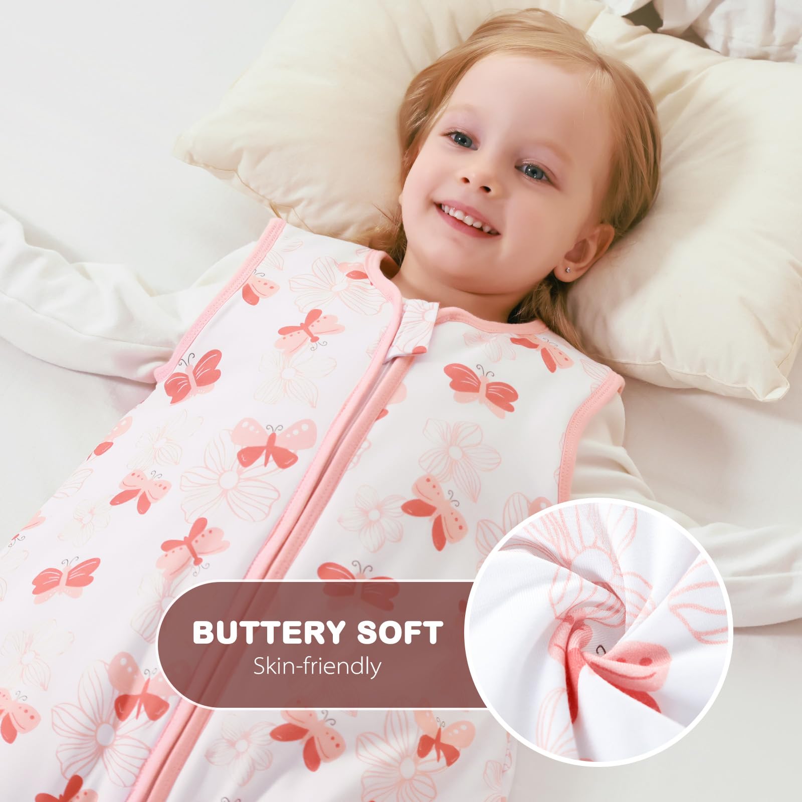 ToyaTec Baby Sleeping Bag with feet Super soft Rayon Made from Bamboo,Children's Bamboo fiber Sleeping Bag 2.5 Tog Autumn Winter Sleeping Blanket(Pink,M) - Image 4