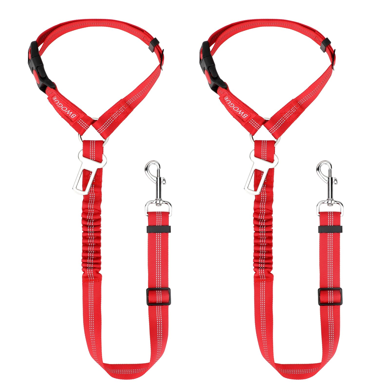 BWOGUE 2 Piece Dog Seat Belt for Car with Elastic Bungee Buffer Safety Seatbelt Car Headrest Restraint Wear Adjustable Metal Buckle Harness in Vehicle