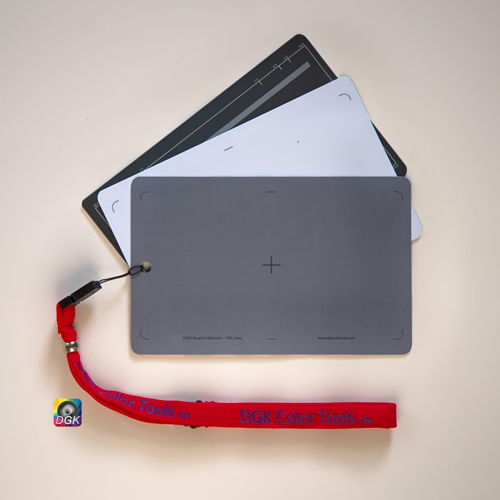 DGK Color Tools DGK-573 3 Card White Balance Set - 5" x 7" Size 18% Gray Card for Digital and Film Photography with Premium Lanyard