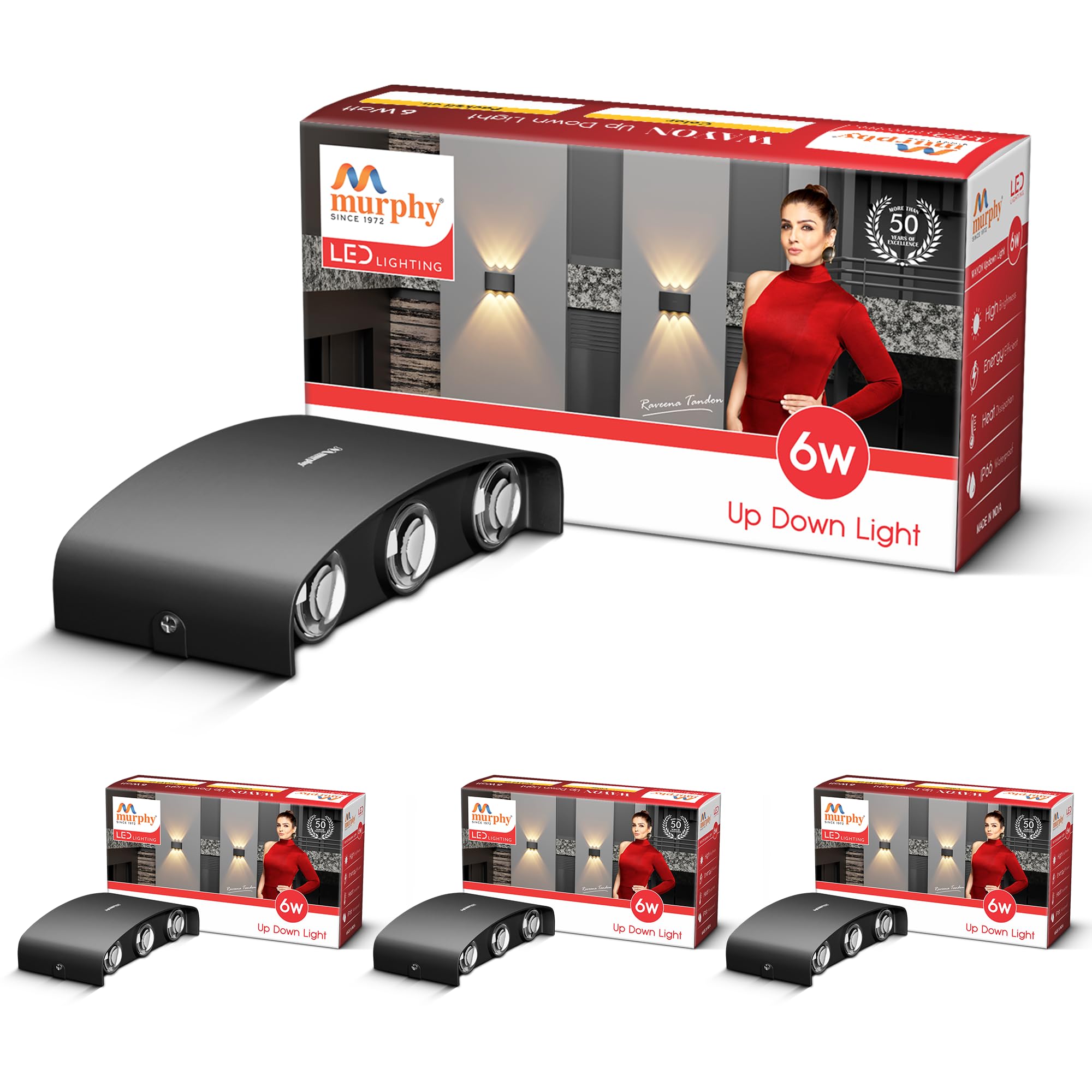 Murphy 6-Watt U-Shape Up Down Outdoor LED Wall Light with Aluminium IP65 Grade Waterproof Body Warm White Pack of 4 (with 2 Years Warranty)