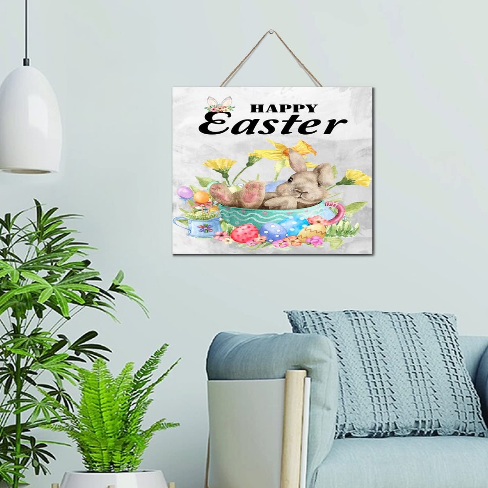 Cartel madera conejo de Pascua floral vintage para revivir la magia de la primavera