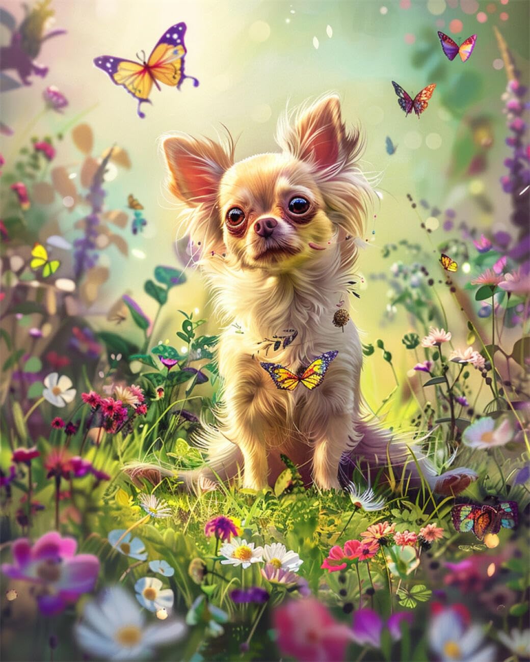 AYAOYANGGO Animal DIY Beading Embroidery Kit Dog and Butterfly Beadwork Craft Kit for Beginners,Needlework Set,Preprint Pattern Decor Wall Art 50x60cm