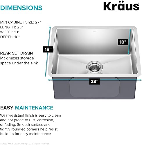 Vista 137 de Kraus KHU101-24L Standart PRO 24-inch Undermount 16 Gauge Single Bowl Laundry and Utility Sink, 24 Inch, Tight Radius