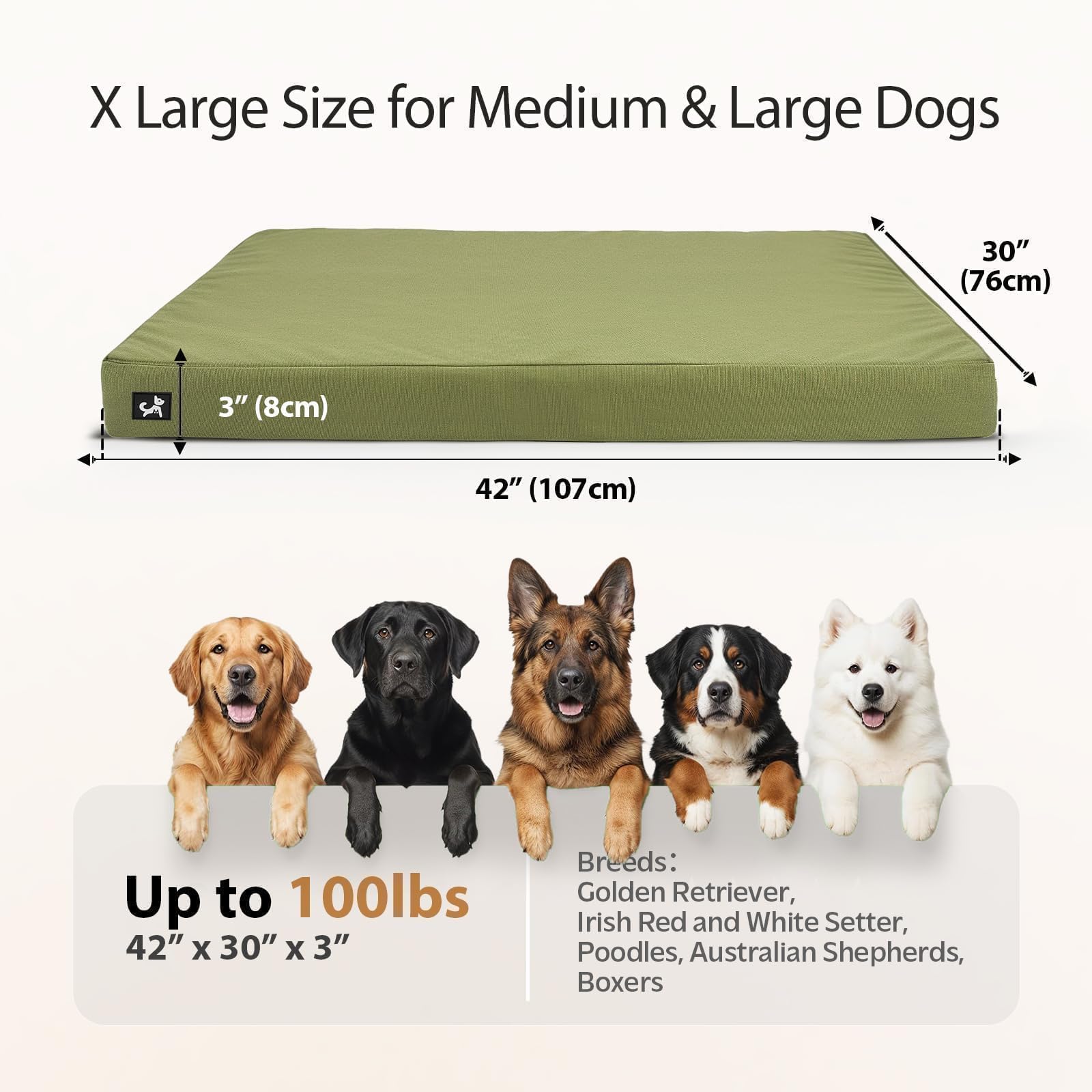 Sytopia 42 Inch Indestructible Dog Beds for Large Dogs, Canvas Outdoor Chew Proof Dog Bed, XL Orthopedic Pet Bed with Waterproof & Washable Removable Cover, Non‑Slip Bottom, Green - image 3