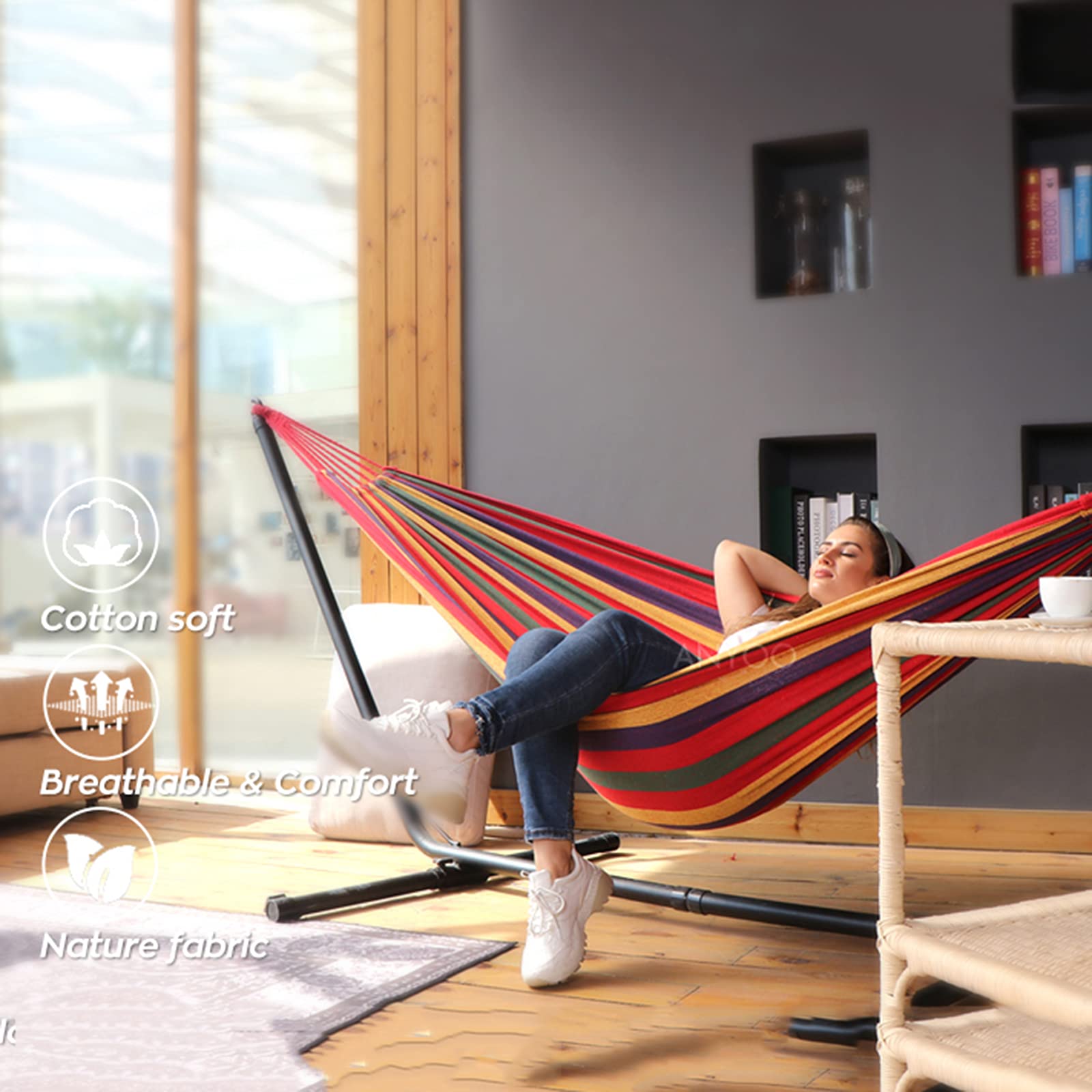 HäNgematten HäNgesessel Outdoor Kinder 2 Personen Ohne Gestell Hängender Baum des hängenden Innencamping im Freien,Red,200X150cm Garten