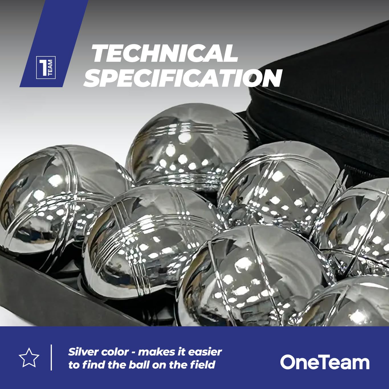 OneTeam Boule Set 8 Kugeln – Petanque Spiel für Erwachsene & Kinder – Verchromter Stahl – Silber – Robustes Outdoor Gartenspiel & Freizeitspaß