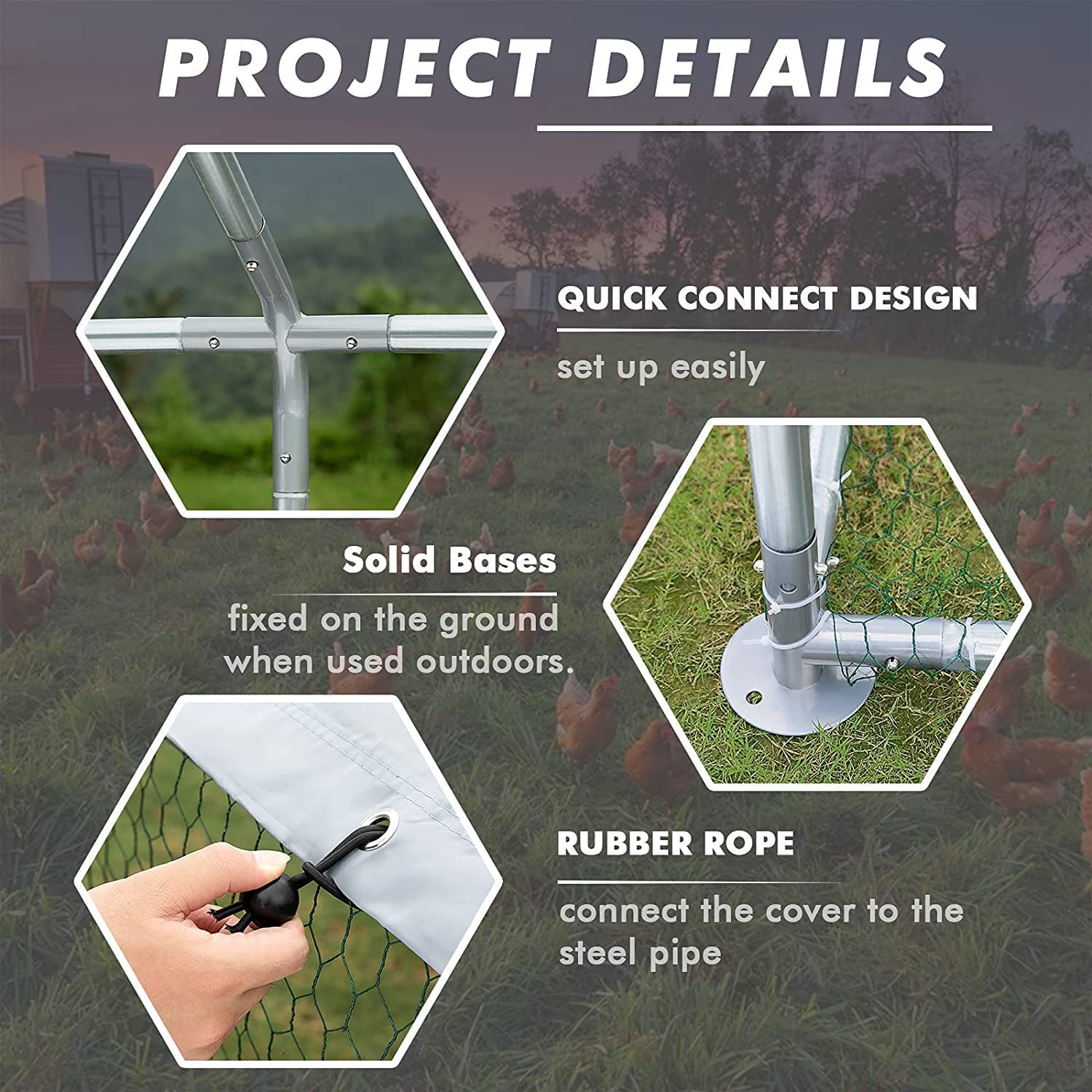 LEMBERI Large Metal Chicken Runs for Yard,Flatroof Walk in Chicken