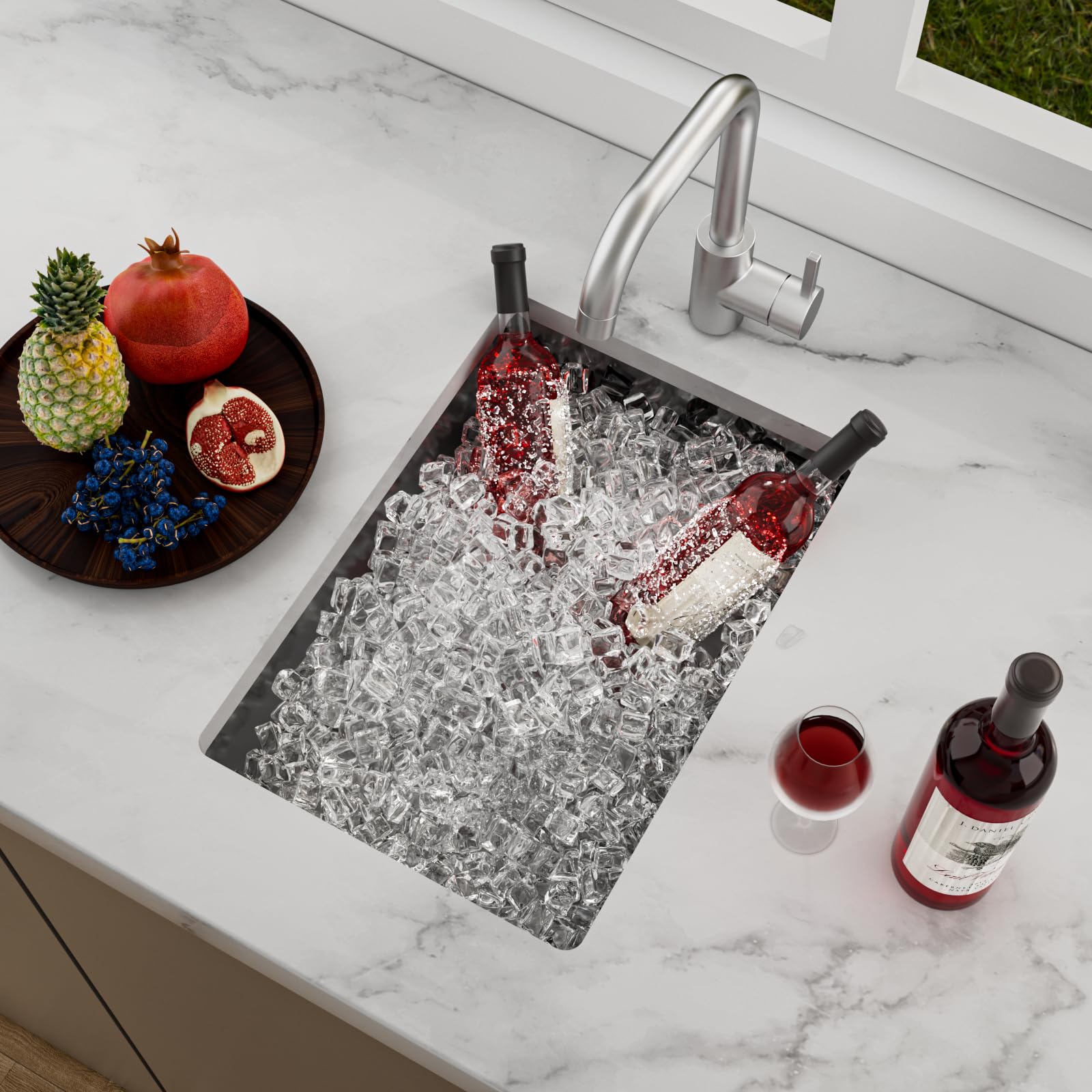Lavello da cucina da 30 x 40 cm, in acciaio inox 304, piccolo lavello da 14 cm di profondità/montaggio superiore con kit di scarico completo, 2 ingressi extra per lavastoviglie e lavatrice