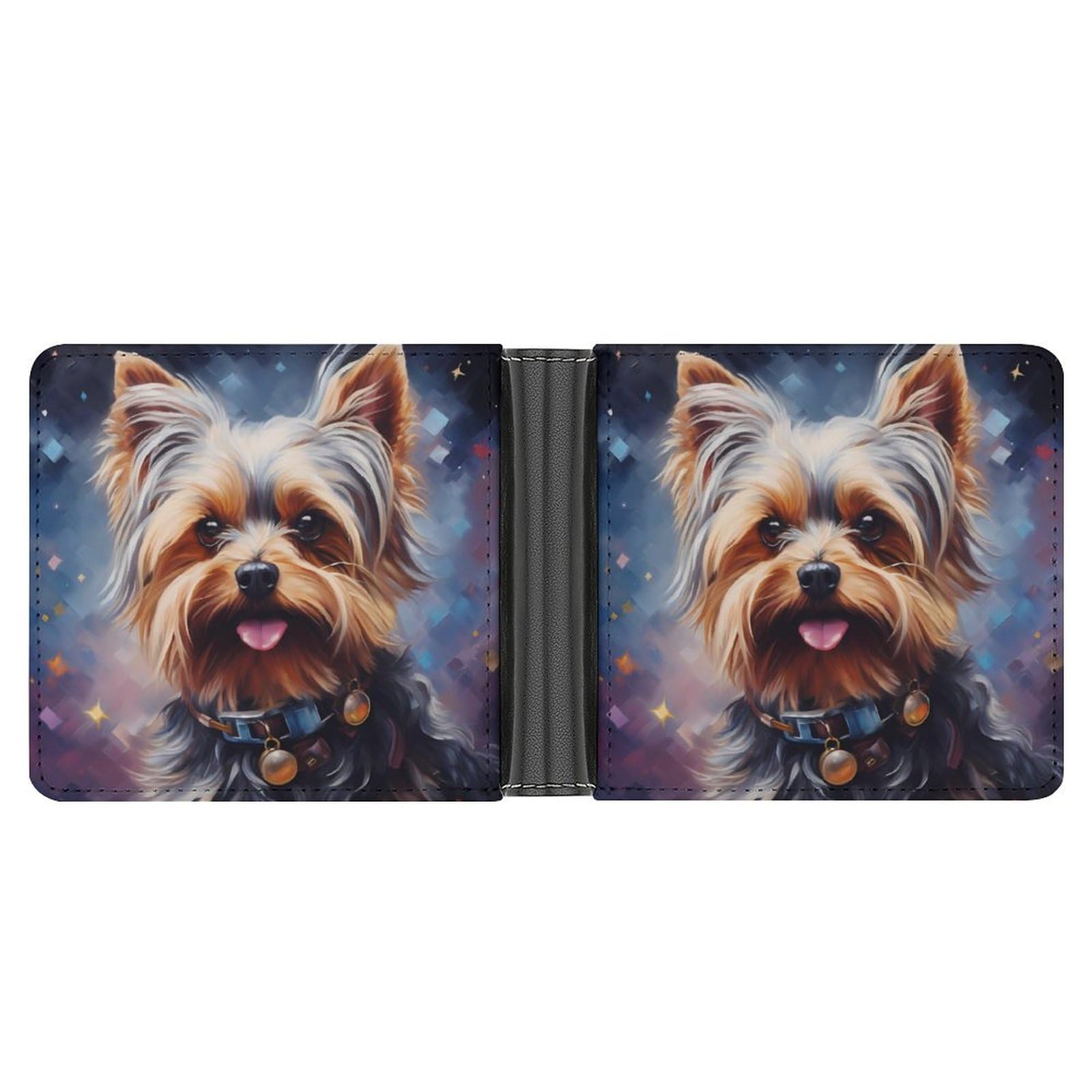 Yorkshire Terrier Galaxy Funny Men's Slim Bifold Wallet with Multiple Card Slots Front Pocket Purse
