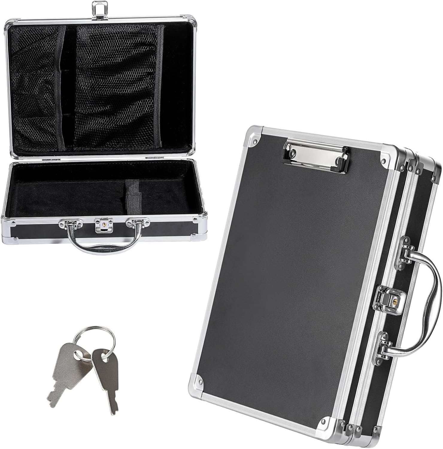 Clipboard Storage Box with Key Lock and Handle, 12x9 Inch Aluminum Clipboard Case, Portable Small Briefcase with Binder, Heavy Duty Metal Paper Organizer for Office Business Men, Letter Size