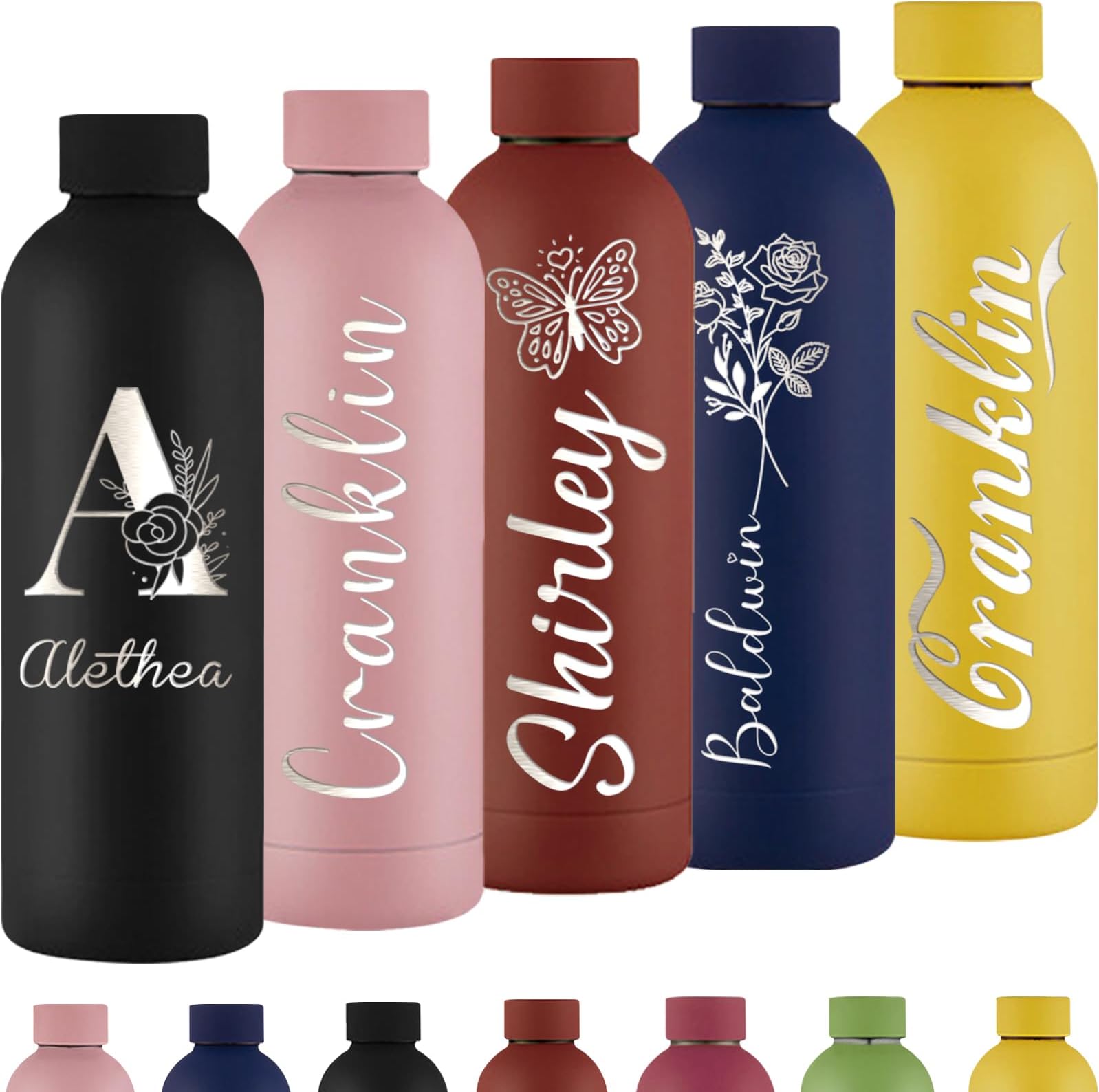 Personalized Water Bottles Custom Engraved Sports Bottles with Initials Name Logo 16oz Cup Customized Insulated Stainless Steel Bottle Keep Cold Hot Office Birthday Gifts for Men Women |7 Colors