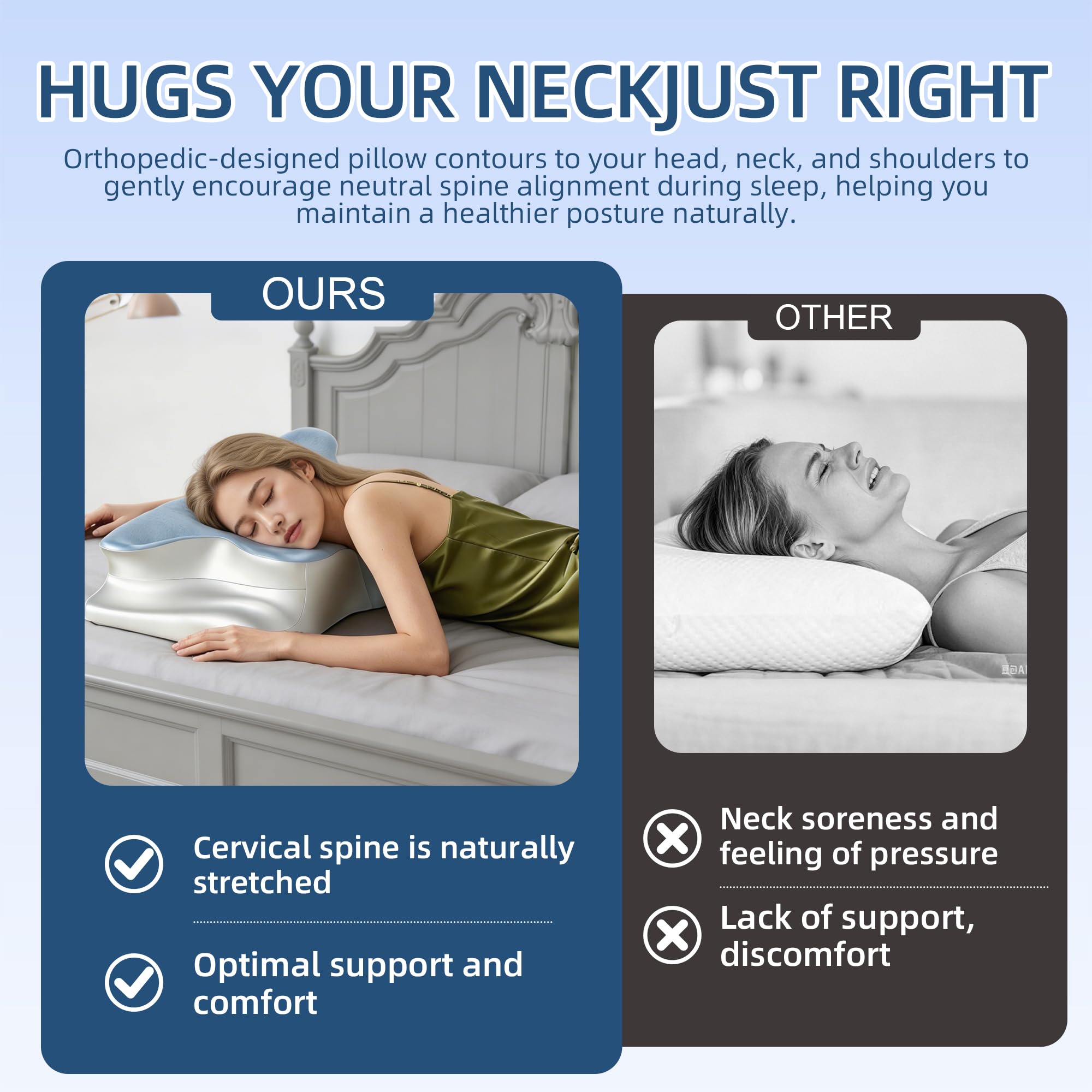 Almohada Cervical para Aliviar El Dolor, Almohada Ergonómica para Dormir De Lado Que Proporciona Soporte para El Cuello, Almohada Ortopédica Contorneada para Cama