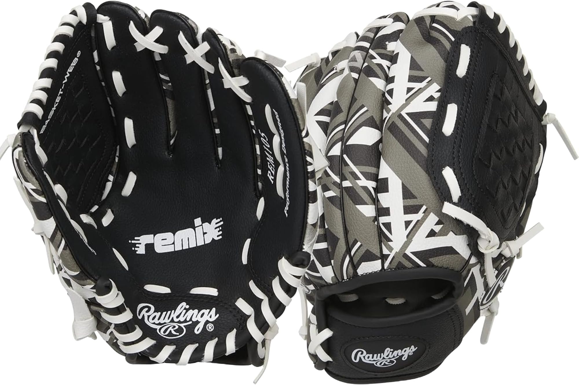 Remix Series Youth Tball/Baseball Glove, Right Hand Throw, Black/White/Gray, 9 Inch (Ages 3-5) (AMAREM91-6/0)