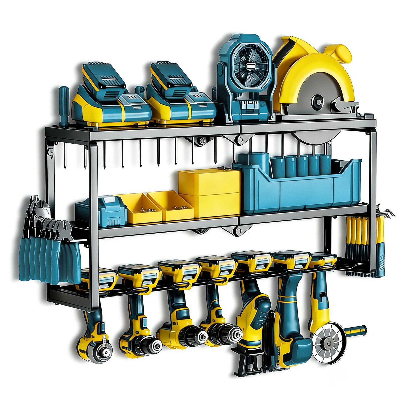 Tatqilo 3 Layers Power Tool Storage Wall Mounted with 7 Drill Holders