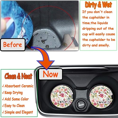 Miniatura 4 de Posavasos de automóvil para mujer, paquete de 2 unidades, para el Día de la Madre, pequeños posavasos de cerámica automáticos de 2.56 pulgadas para