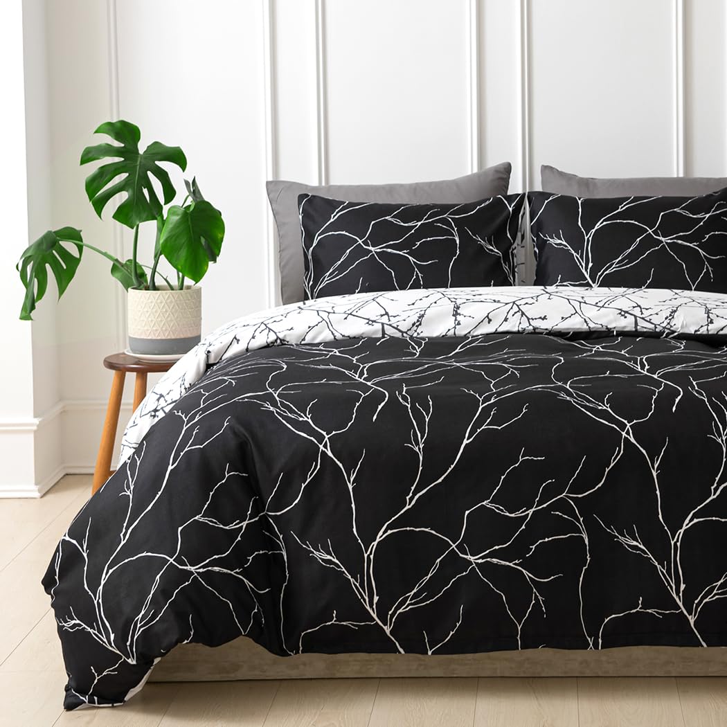 Lekesky Set copripiumino king size, motivo floreale vintage e foglia
