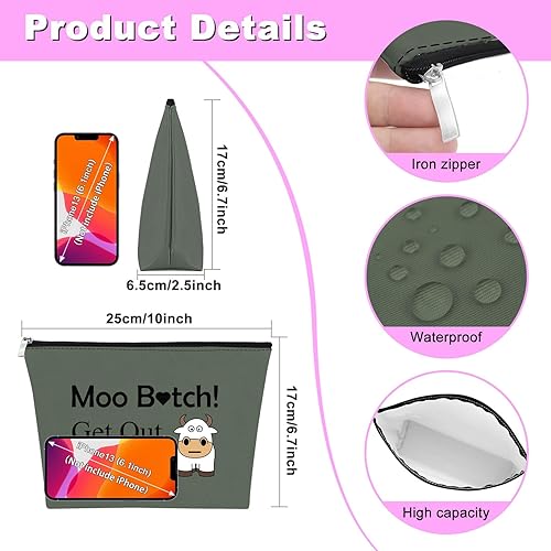 Miniatura 9 de Bolsa de maquillaje de vaca, regalo para amantes de las vacas, regalos para niñas, mujeres, bolsa de cosméticos de vaca, Azul