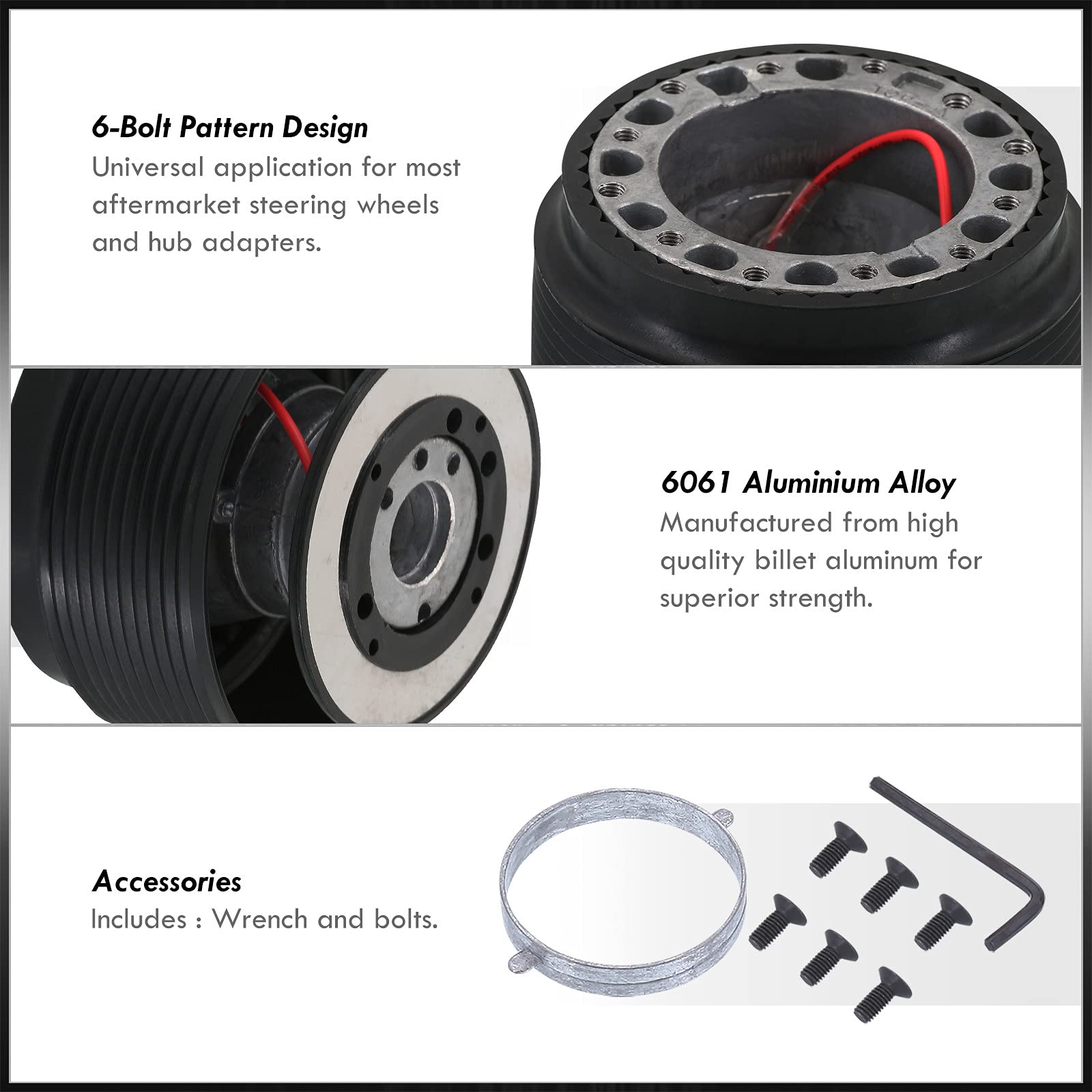 AJP Distributors 6 Hole Bolt Steering Wheel Adapter Hub Removable Release Connector Compatible/Replacement For Civic S2000 Scion tC xA xB MR2 Corolla AE86 1984 1985 1986 1987 1988 1989