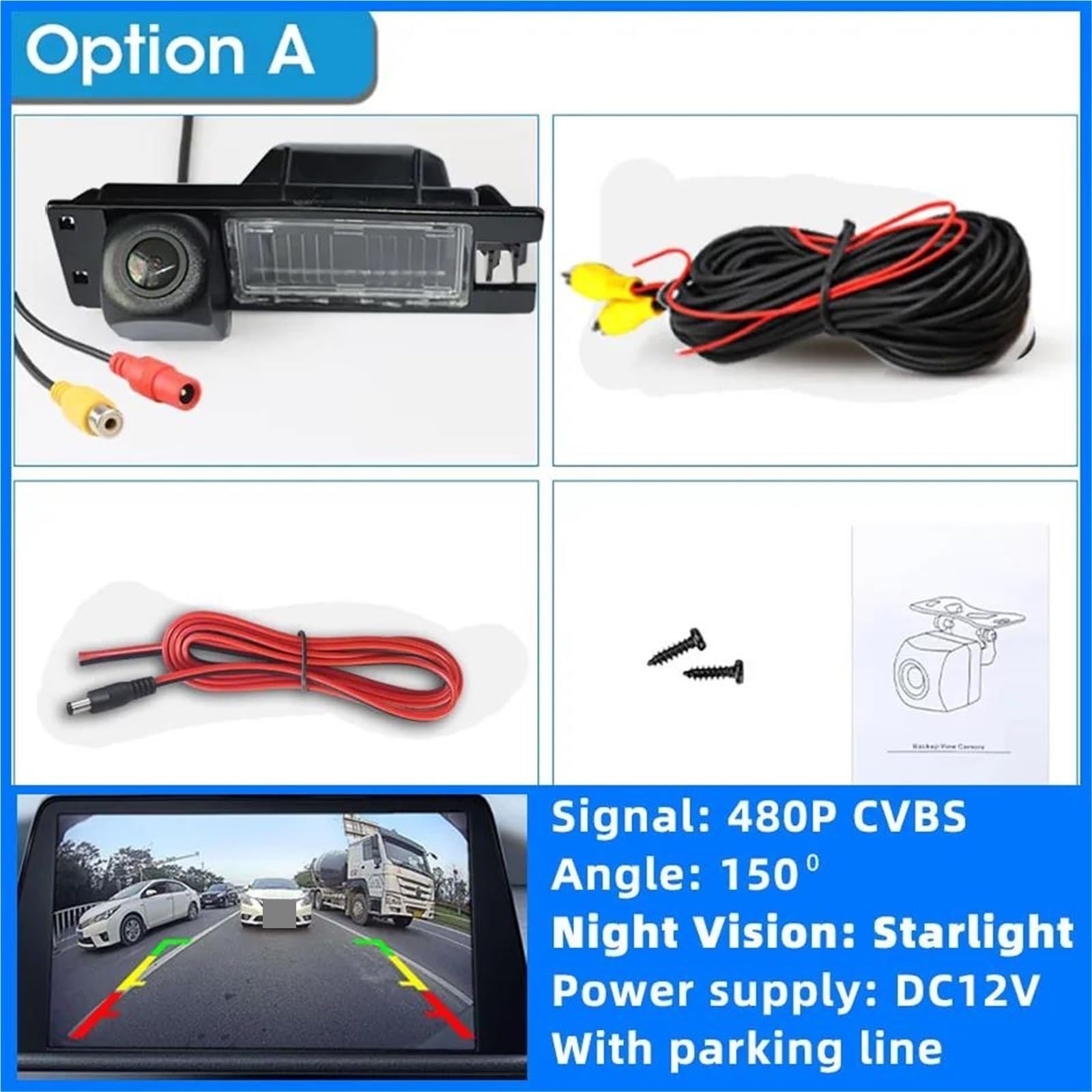 Cámara Marcha Atrás Coche Cámara Visión Trasera HD Luz Matrícula Inversa AHD O CVBS para Alfa para Romeo 147 Bz/DS 2000(AHD-720P)