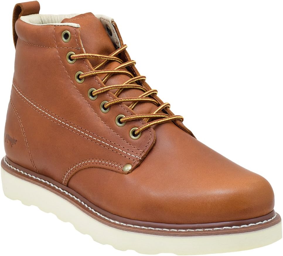 Work Boots Men's 6" Plain Toe Wedge Boot for Construction, Lightweight Comfortable Outsole