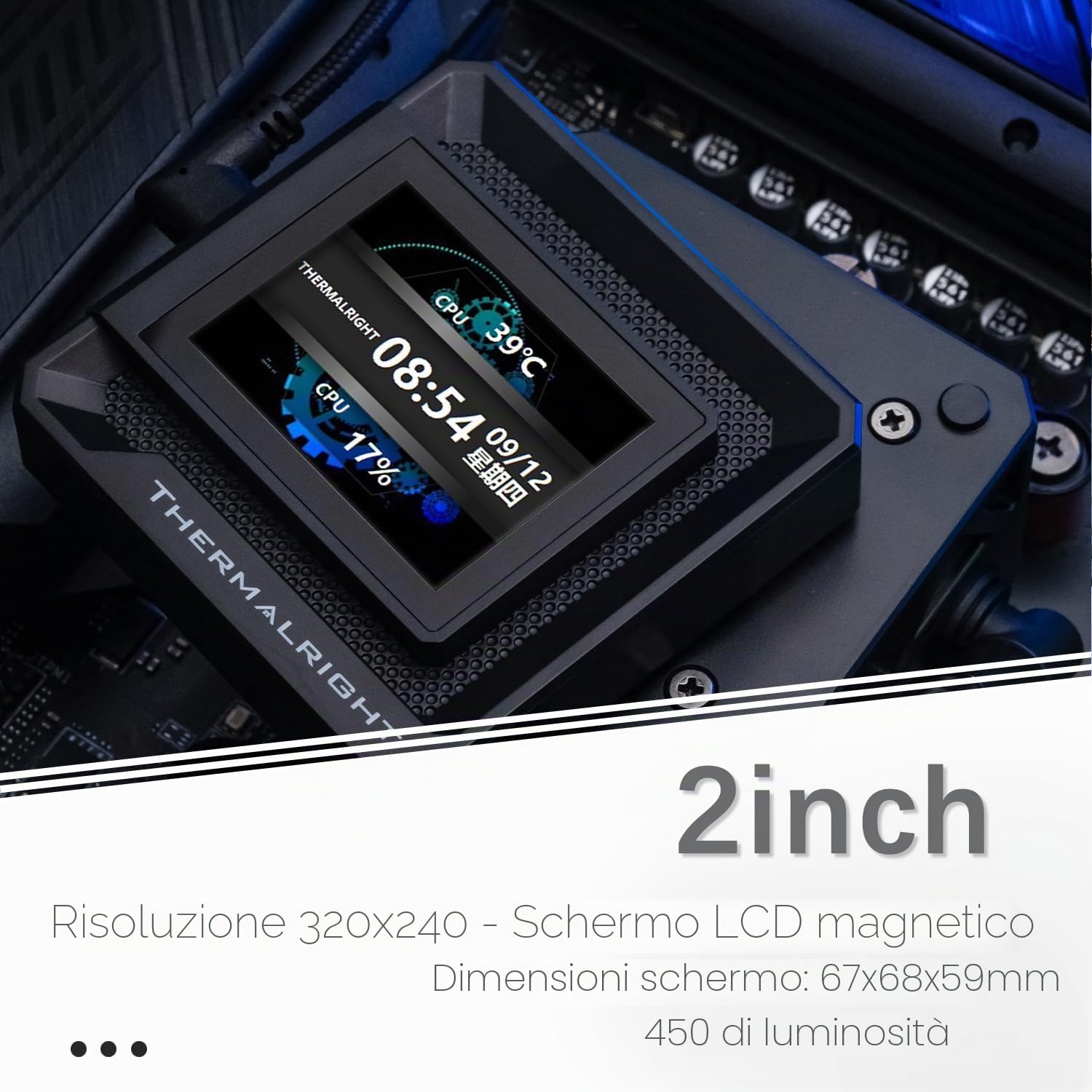 TR-Thermalright FW360 SE Black ARGB Liquid CPU, schermo LCD IPS da 2 pollici con risoluzione 320 x 240, magnetico, tema dello schermo fai da te, per AM4/AM5, LGA1851/1700/115x
