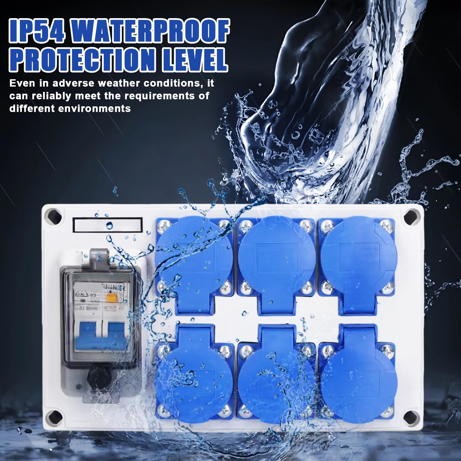 Quadro elettrico da cantiere, distributore di prese 6x Schuko 230V, 16A, distributore di corrente a parete con interruttore FI 63A 1P+N, IP54, scatole di distribuzione a parete per interni/esterni