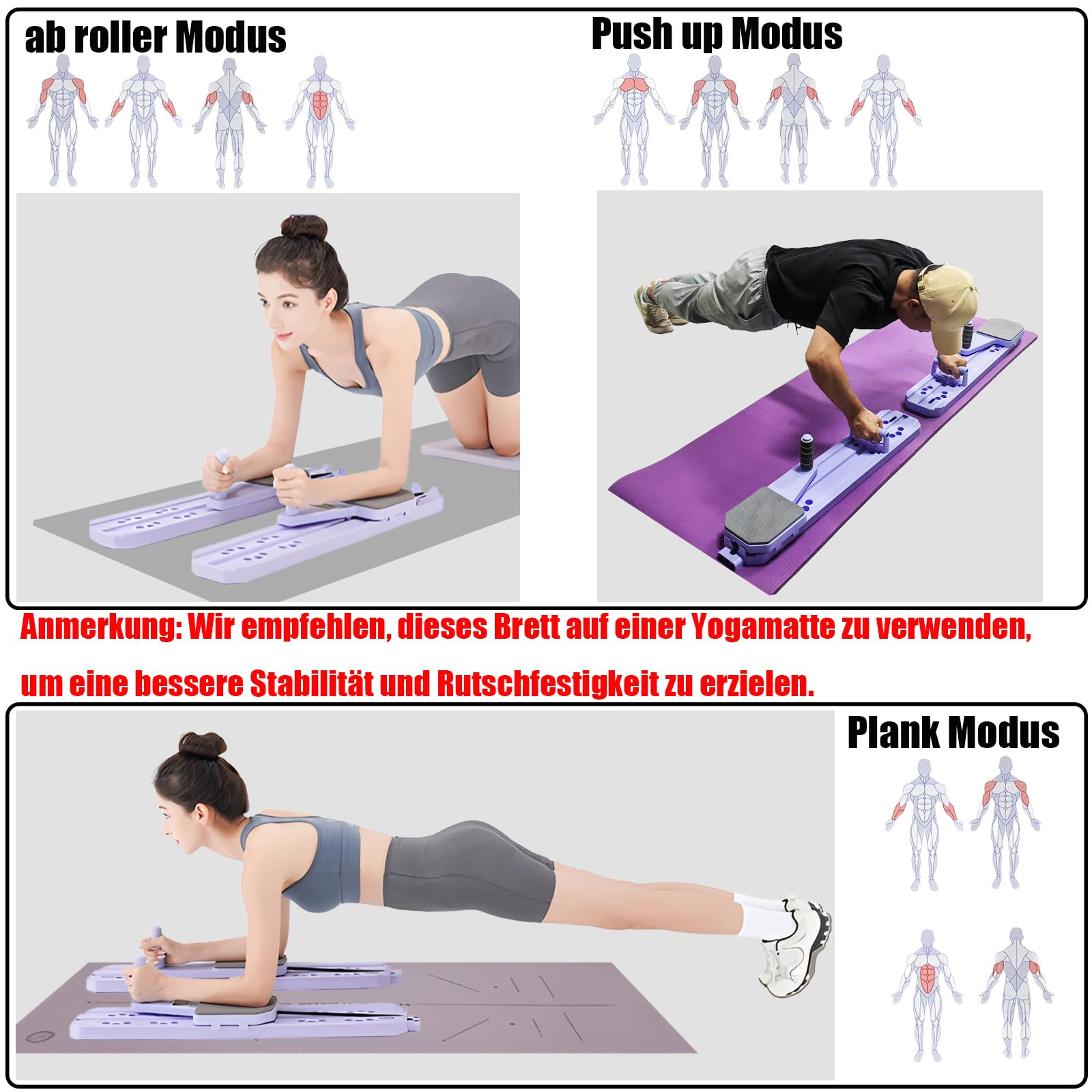 Pilates Reformer Board Machine, Multifunktional Fitness Brett Set Mit Push-Up Griff & Automatische Rebound Ab Roller, Zuhause Gym Workout Geräte Für Ganzkörper Exercise