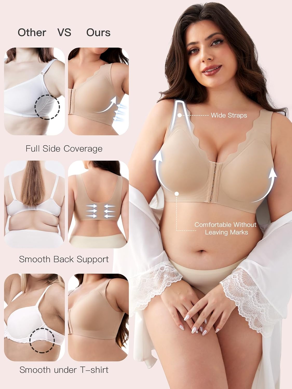 Slimers Front Closure Bra for Women: Wireless Post Surgery Compression Bras - Full Coverage Front Hook Comfort Soft Bras