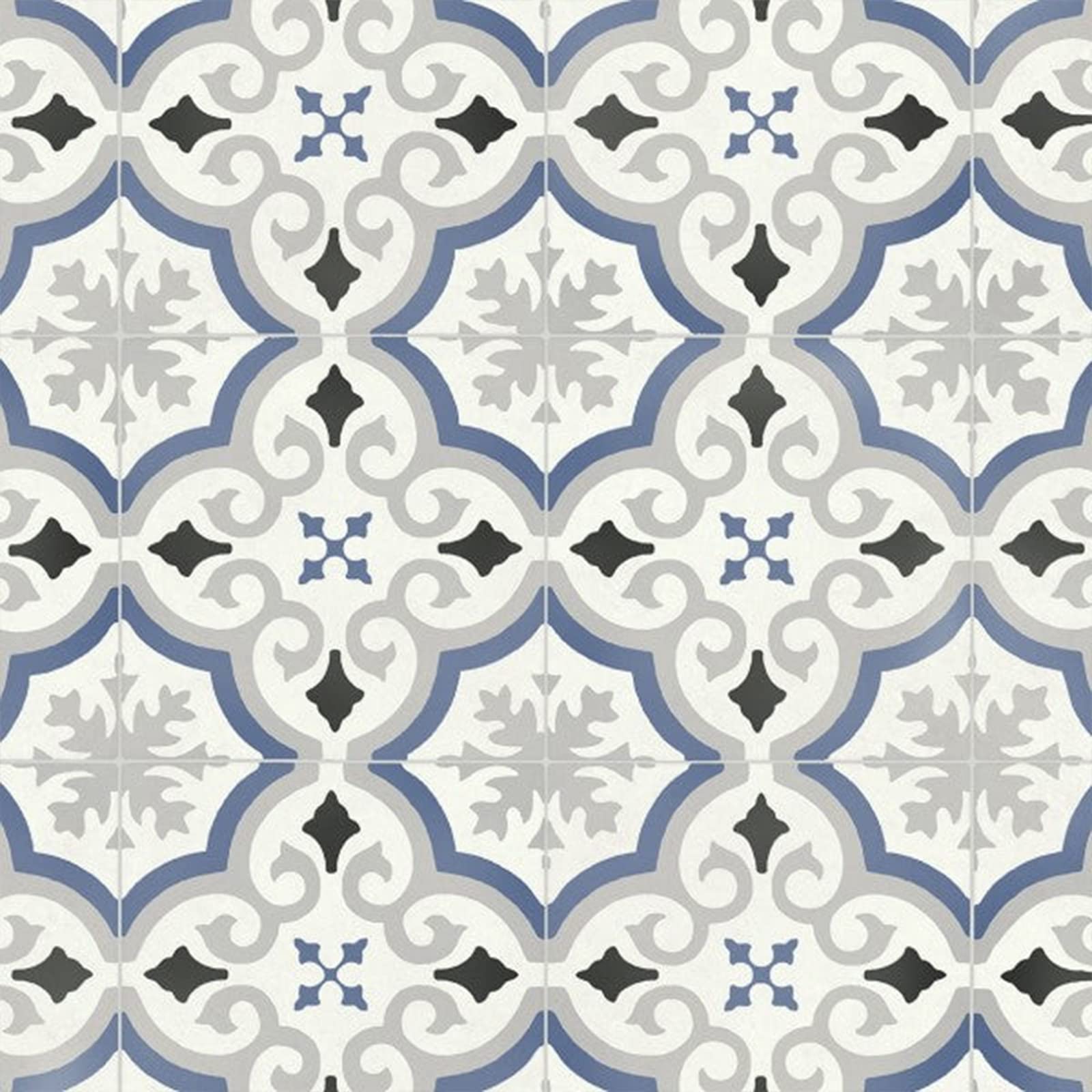 Patterned Tile Effect Cosmic Vinyl Flooring 2.8mm Realistic Foam Backed Lino Slip Resistant (Blue & Grey Victorian Tiles, 2.5m x 2m)