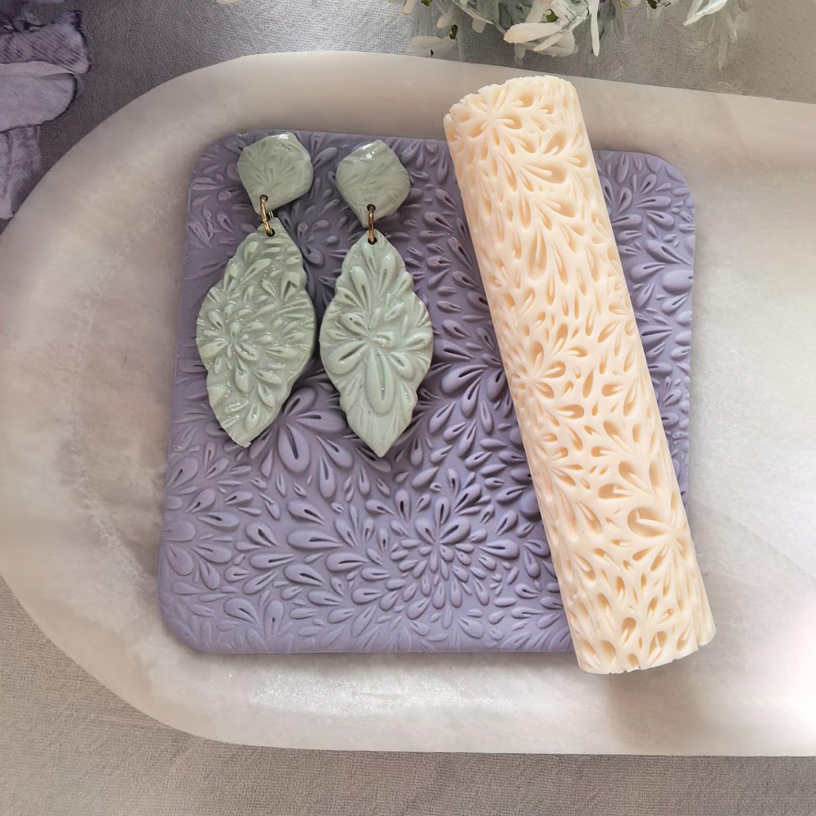 Polymer Clay Texture Roller Work with Polymer Clay Cutters for DIY Earrings Jewelry Making Craft Supplies (GZ049)