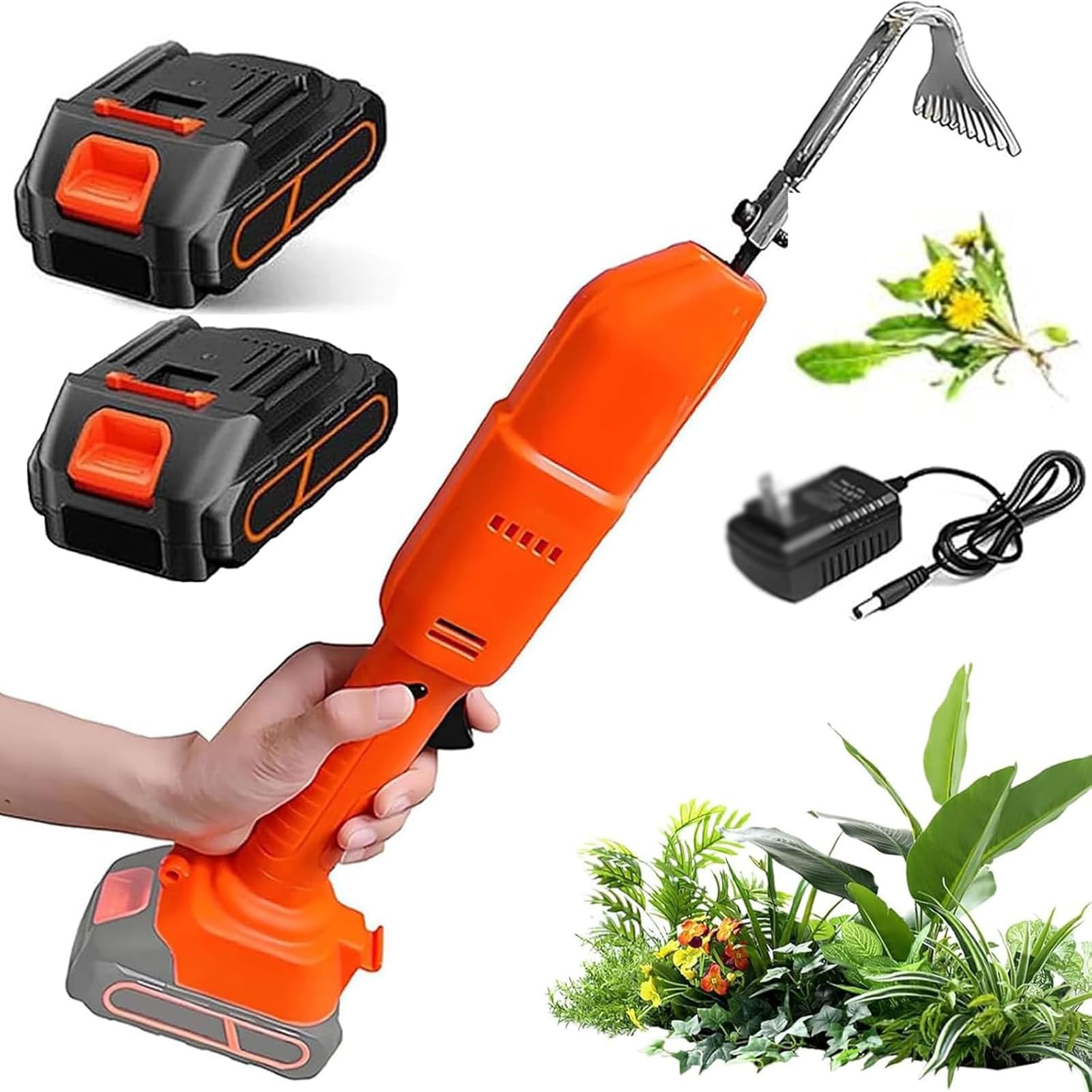 Mini cultivador eléctrico inalámbrico – Herramienta rotavadora de jardín de mano para facilitar el deshierbe y aireación del suelo, equipo de jardinería ligero y eficiente (2 baterías)