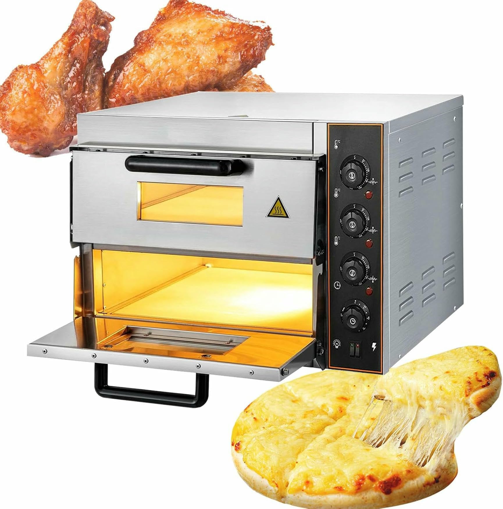16 Forni per Pizza Interni, Acciaio Inox, Commerciali, A 2 Piani, con Timer, Perfetti per Riunioni di Famiglia, Ristoranti, Mense, Tostapane Elettrici, Griglie con Maniglie E Griglie