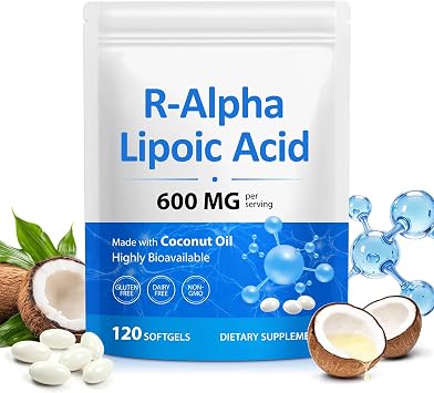 R-Alpha Lipoic Acid 600mg Per Serving for Energy Level, Vitality, Cognitive, Antioxidant Support, with MCT Oil, High Absorption | Gluten Free, No Soy, 120 Pcs