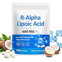 R-Alpha Lipoic Acid 600mg Per Serving for Energy Level, Vitality, Cognitive, Antioxidant Support, with MCT Oil, High Absorption|Gluten Free, No Soy, 120 Pcs
