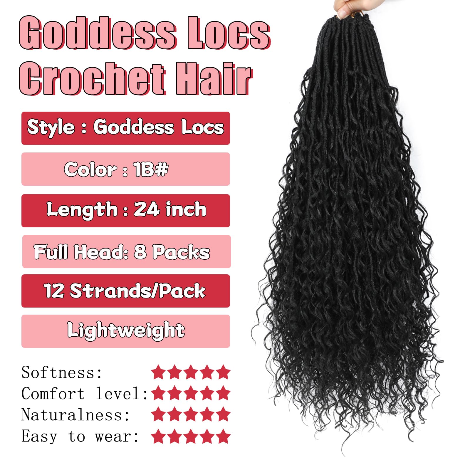 XIIMENALU Boho Faux Locs Crochet Hair 8 Packs Goddess Soft Locs with Curly Ends Pre-Looped Bohemian River Locs Crochet Hair Extensions for Black Women (1B# - Image 2