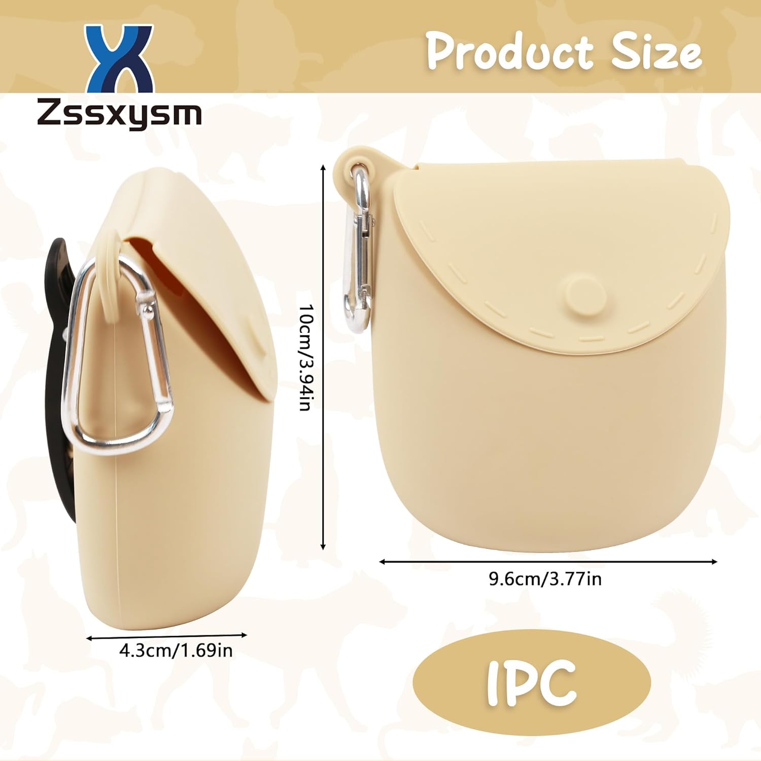 Sac friandises en silicone beige avec clip ceinture