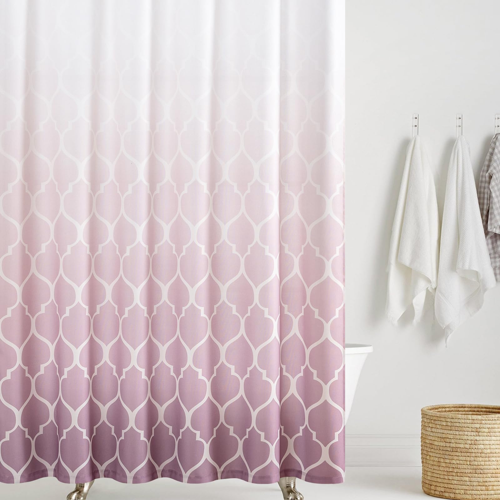 jinchan Ombre Purple Shower Curtain Quatrefoil Pattern Waterproof Fabric Shower Curtains for Bathroom Moroccan Tile Modern Aesthetic Gradual Color Design with 12 Hooks 70x72 Inches