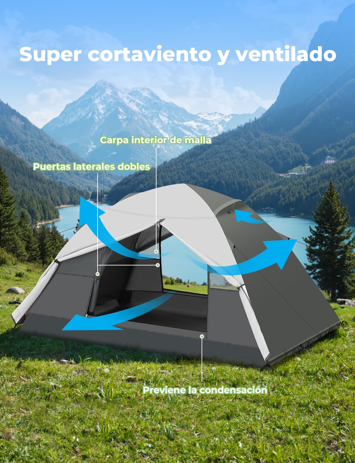Tienda de Campaña Impermeable 2-3 Personas Doble Capa Portátil Ultraligera