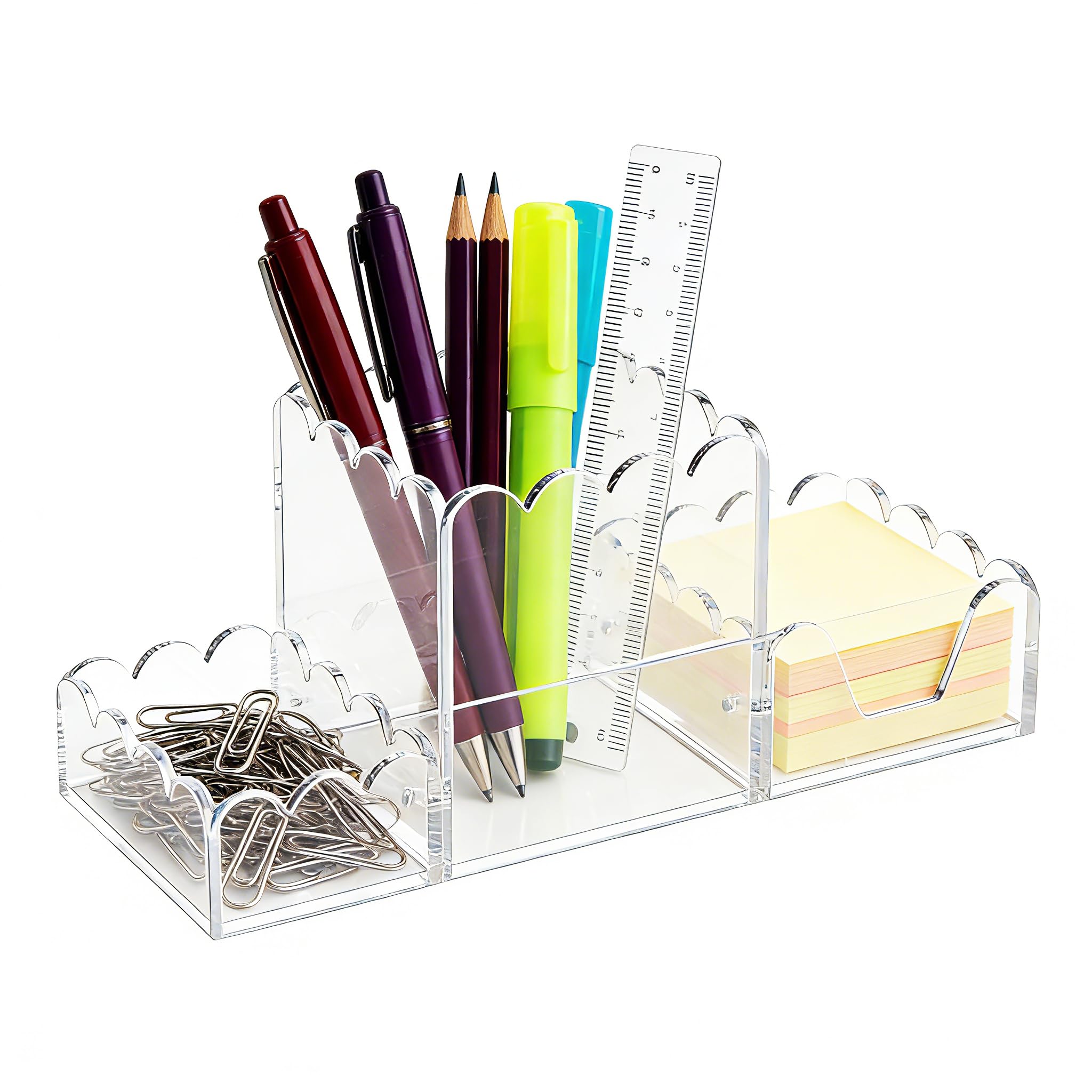 Juego de 3 organizadores magnéticos de acrílico para escritorio, soporte modular para bolígrafos con notas adhesivas y bandeja de clip, accesorios de escritorio estéticos transparentes para oficina en