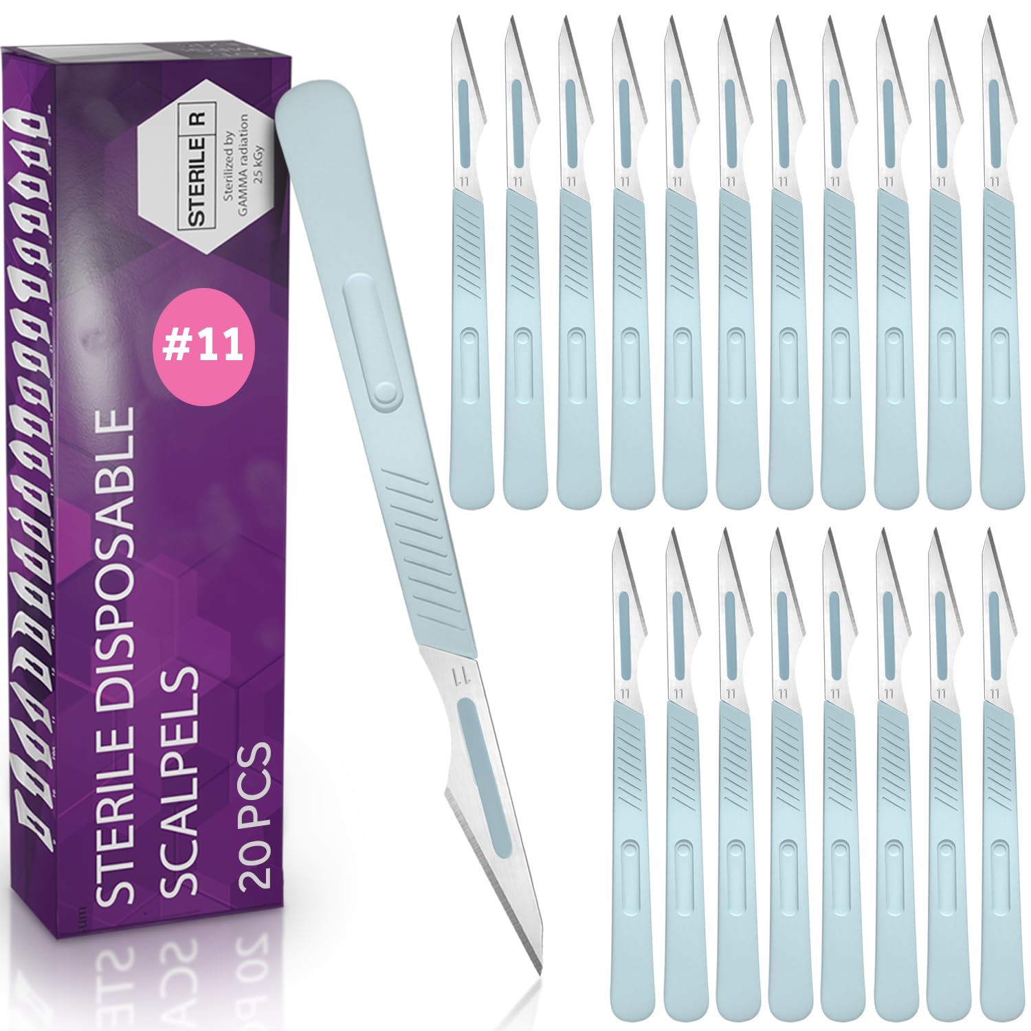 Disposable Scalpel Blades with Metal Handle, Dermaplaning Tool for Face Professional, Scalpel Knife for Mycology, dermaplaning Blades, Surgical scalpels, Non-Slip & Reusable Scalpel Handle.