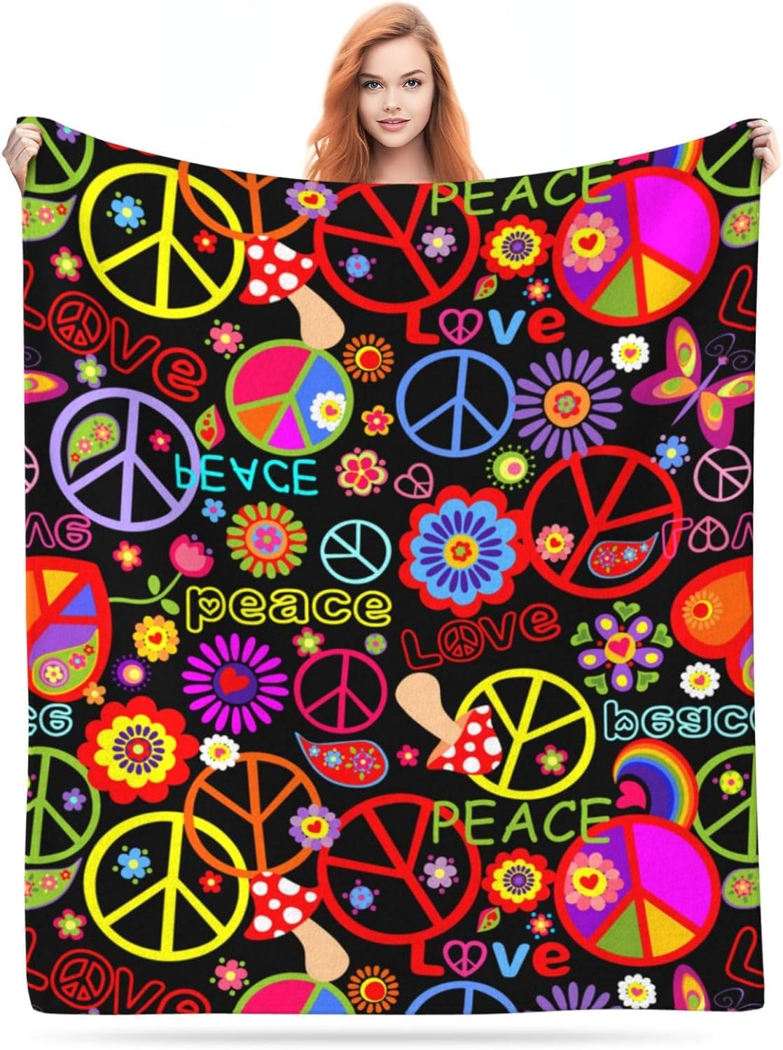 Funny Hippie Peace Love Blanket, Soft Blankets Flannel Bed Throw Cozy Lightweight Plush Gifts for Women Men Boys Girls Sofa Couch Bedroom Living Rooms Warm All Season, Home Decor, Small 50"x40" - Image 4