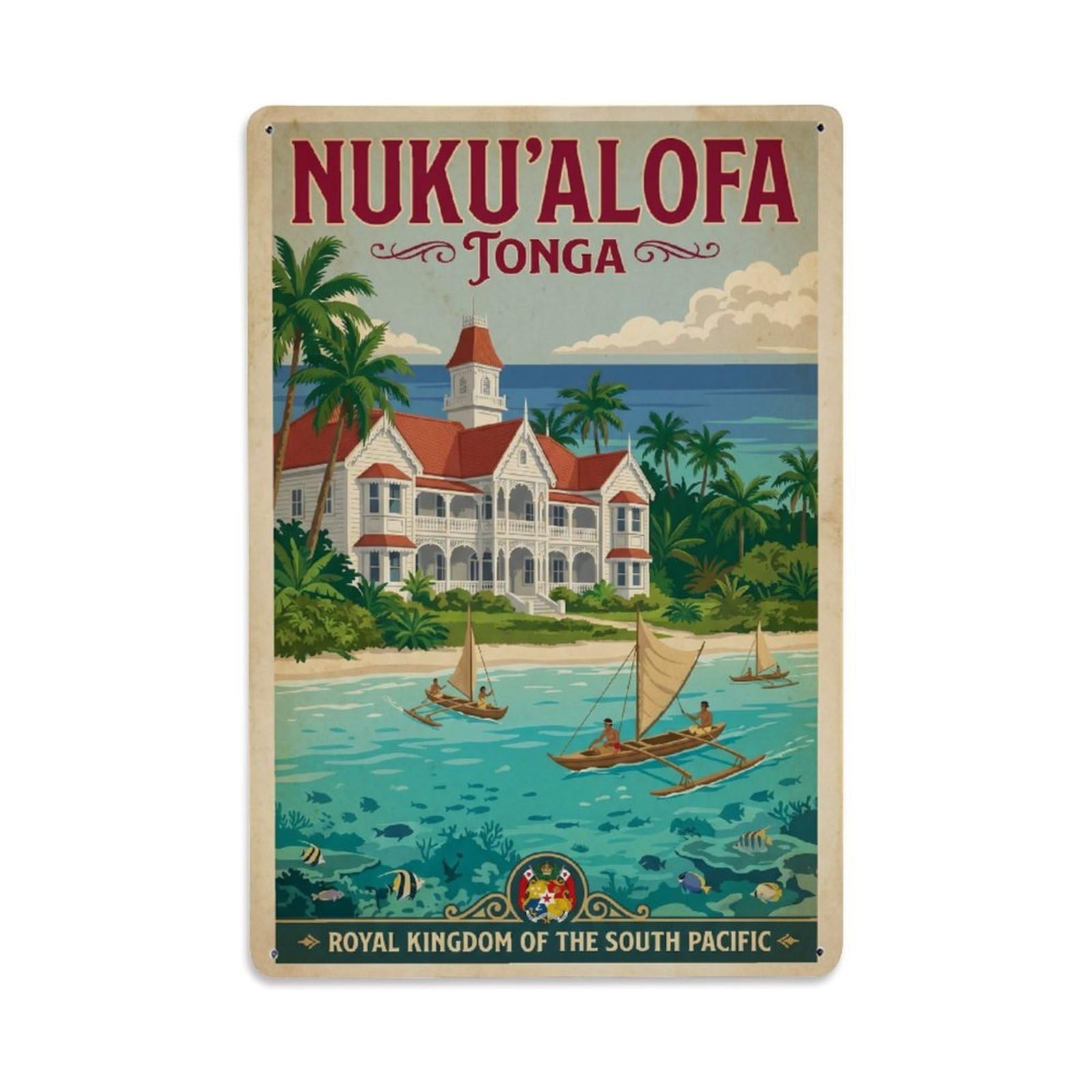Gead 8X12inch Style Travel Retro Tonga Nukualofa Metal Tin Sign