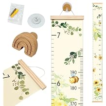 Growth Chart for Wall - 7.9x79 Inch Height Measurement Ruler with Wooden Rainbow Hook, Waterproof Canvas Nursery Decor, Removable Neutral Kids Height Chart for Baby Toddlers