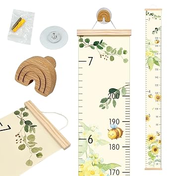 Growth Chart for Wall with Wooden Rainbow Hook, 7.9x79 Inch