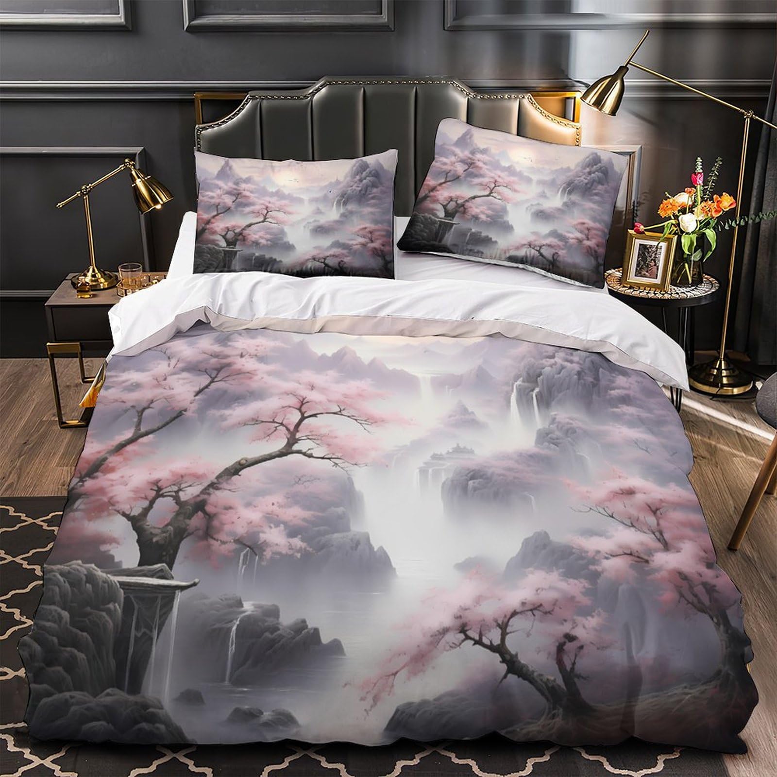 Housse de couette nœuds roses 3D parure de lit microfire 220x240