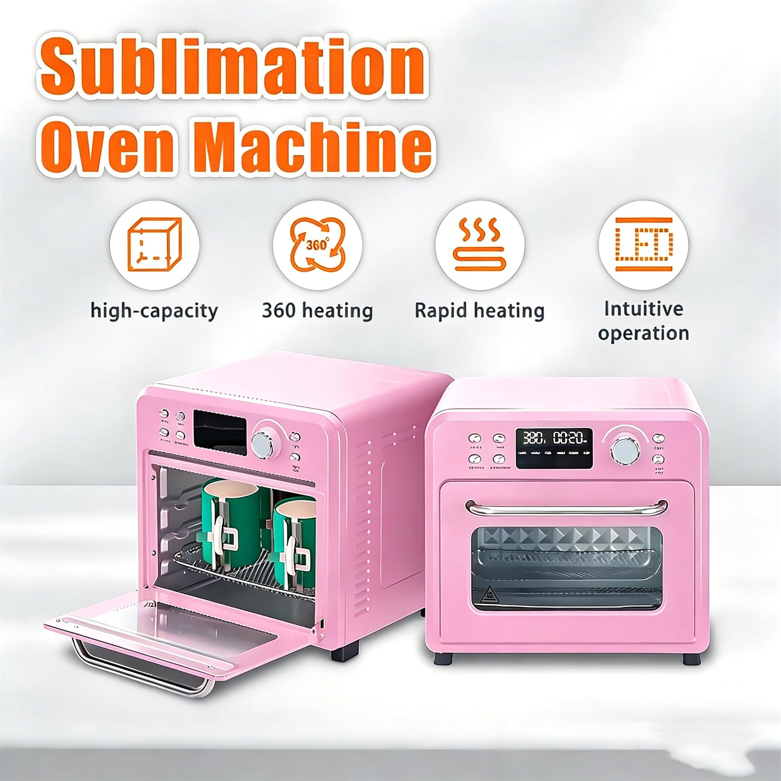 Four à sublimation - 16 L - Four à convection légère - 230 °C - Convection turbo à 360° - Contrôle numérique pour impression en vrac de gobelets et tasses