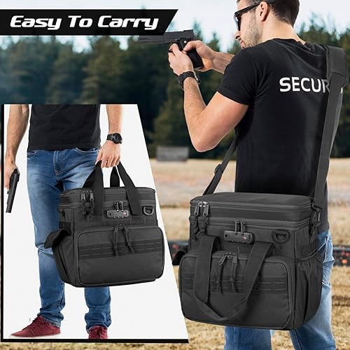 Miniatura 5 de Bolsa táctica para arma de campo de tiro con capacidad para 3 pistolas y cerradura TSA, bolsa de lona para arma con 2 estuches pequeños para