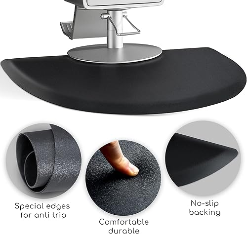 Miniatura 7 de Alfombrillas de salón para estilista de peluquería de 3 x 4 pies, alfombrillas para silla de peluquería  Alfombra negra semicírculo antifatiga para