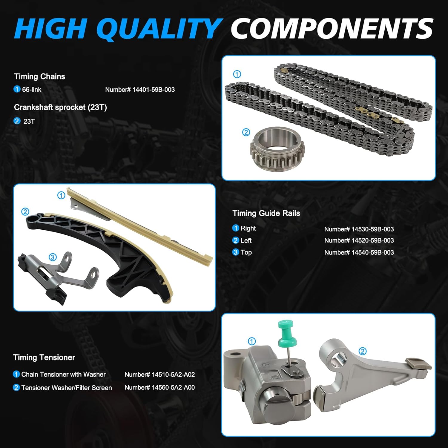 1.5 Engine Timing Chain Kit with Guide Rail Fits for 2018-2021 Accord, for 2017-2021 CR-V, for 2016-2021 Civic 1.5L 1497CC l4 GAS DOHC Turbo #Replace 14520-59B-003, 14550-59B-000 Aftermarket Parts