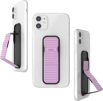 CLCKR Cell Phone Grip and Expanding Stand, Universal Phone Grip Holder for iPhone 15 Pro, Pro Max, Plus, 14 & 13 Models, Samsung Phones, Tablets and More, Lilac Pebbled Lines